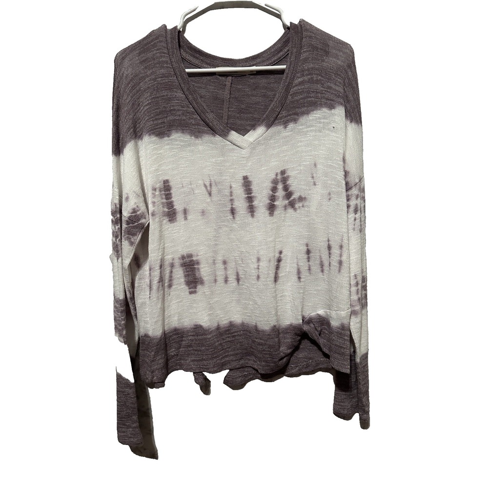Chance Or Fate Tie Dye Twist Front Top Large Purple White Long Sleeve Flaw L